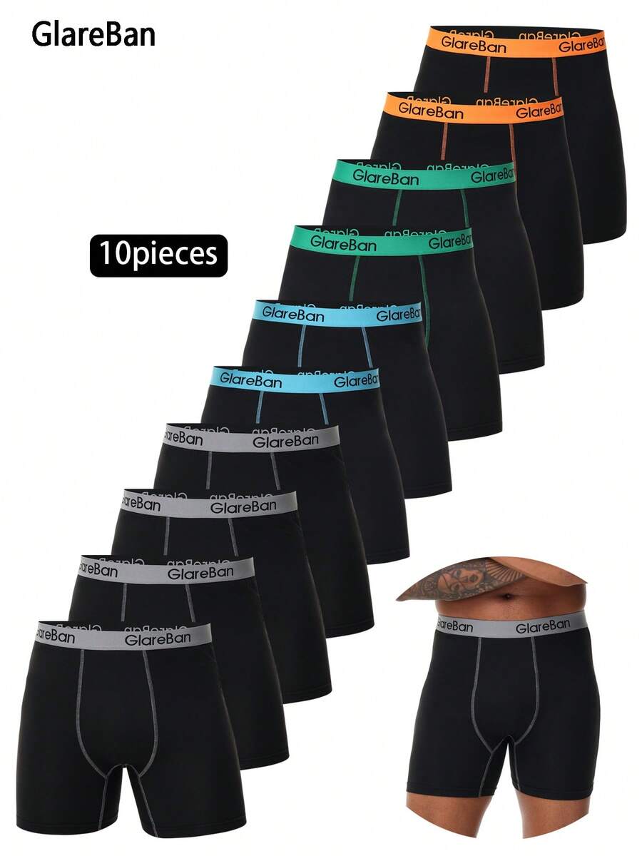 10pieces Mid-Long Boxer Shorts Men Underwear Male Underpants For Men Comfortable Homme Boxer Shorts Slips Briefs Panties - màu đen - Xem 1