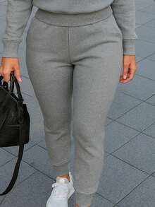 Conjunto de pants  Sudadera y pantalón  Felpa suave  Cuello redondo Estilo cómodo  Conjunto deportivo - Gris - Ver 4