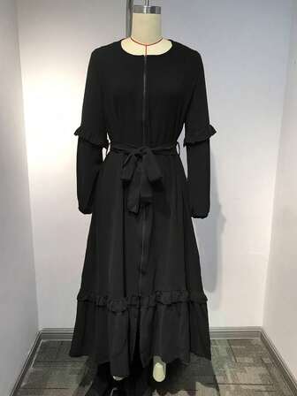 女式荷叶边下摆连衣裙，优雅