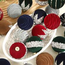 16Pcs Christmas Ball Ornaments Set Flocking Balls Tree Hanging Decor For Home Holiday Party - 綠色 - 查看 1