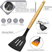 Kitchen Utensils Set- 34PCS Silicone Cooking Utensils With Holder, Heat Resistant Kitchen Utensil Spatula Set For Nonstick Cookware, Black Wooden Handles Kitchen Gadgets Tools Set - Perfect For Thanksgiving, Christmas, New Year's, And Mother's Day Cooking And Gifting