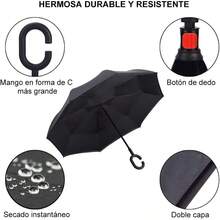 Paraguas Invertido Paraguas de Doble Capa Lluvia Sombrilla Protección UV con Doble Refuerzo Resistente a Vientos y Lluvias Fuertes con Mango Ergonómico Tipo C para Hombre y Mujer - Negro - Ver 12