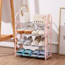 1pc 4-Layer Entryway Furniture Shoe Rack, Multifunctional Simple Storage Rack And Shoe Organizer, Metal Steel Pipe And Plastic Bracket, Space Saving, Easy To Install, Suitable For Corridors, Entrances, Living Rooms, Bedrooms - 粉色升級款 - 查看 5