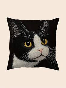 100% 涤纶装饰枕套，18x18 英寸，复古黑白燕尾服猫印花枕套，100% 涤纶，仅可手洗，编织，靠垫套适用于床、椅子、汽车（不含枕芯） - 彩色 - 查看 10