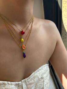 Monlansher New Fashionable Women's Stainless Steel Pendant Necklace, Fruit Element Personalized Design, Minimalist Versatile Daily Wear Layered Stainless Steel Necklace For Women - Gold - View 3