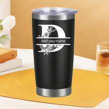 20oz Stainless Steel Personalized Travel Mug With Lid - Customizable With Name And Letter Design For Home, Office, Or On-The-Go - màu đen - Xem 5