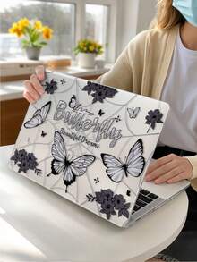 1 Piece, Vintage Butterfly, Blue Cute Kitten Print Transparent Ultra-Thin Acrylic Laptop Sleeve, Featuring Floral Pattern, Matte Anti-Fingerprint, Full-Wrap Splash-Proof, 3D Shockproof, 3D Cooling Vents, Compatible With AIR13 2025/Pro 16 M4/M3/M2, Is A Must-Have Laptop Sleeve