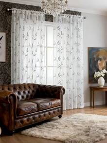 1pc White Semi-Transparent Floral Embroidered Curtain, Suitable For Bedroom, Living Room, Kitchen, Party - White and Gray - View 8