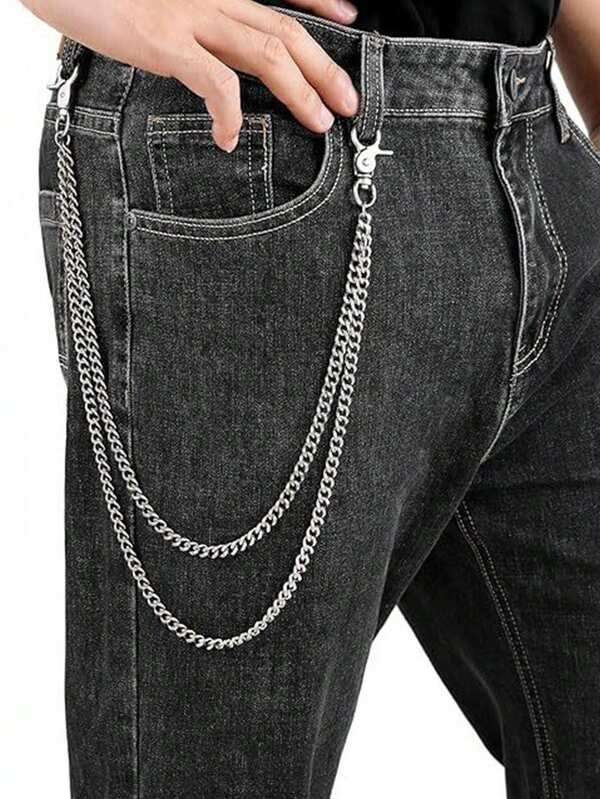 1 Stück Herrenhose Kette in Silber, doppellagige Hip-Hop Punk Hüftkette, geeignet für den täglichen Gebrauch
