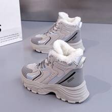 女士棉质运动鞋，温暖舒适，厚底，冬季 - 灰色 - 查看 8