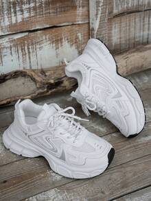 2024 Spring/Summer New Soft Leather Thick-Soled Chunky Sneakers, Women Breathable Mesh Running Shoes Casual Sports Shoes