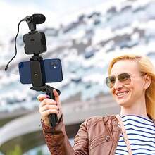 Kit de Vlogging portátil de vídeo con trípode para cámara SLR, teléfono inteligente, fotografía, soporte de luz, micrófono - Negro - Ver 6