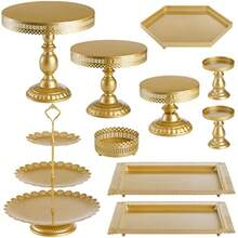 Set Of 10 Cake Stand Metal Cupcake Stand Set With Multiple Combination Styles Dert Plate Cake Serving Tray Candy Fruit Display Tower For Wedding Birthday Party  Shower Anniversary - 金色 - 查看 1