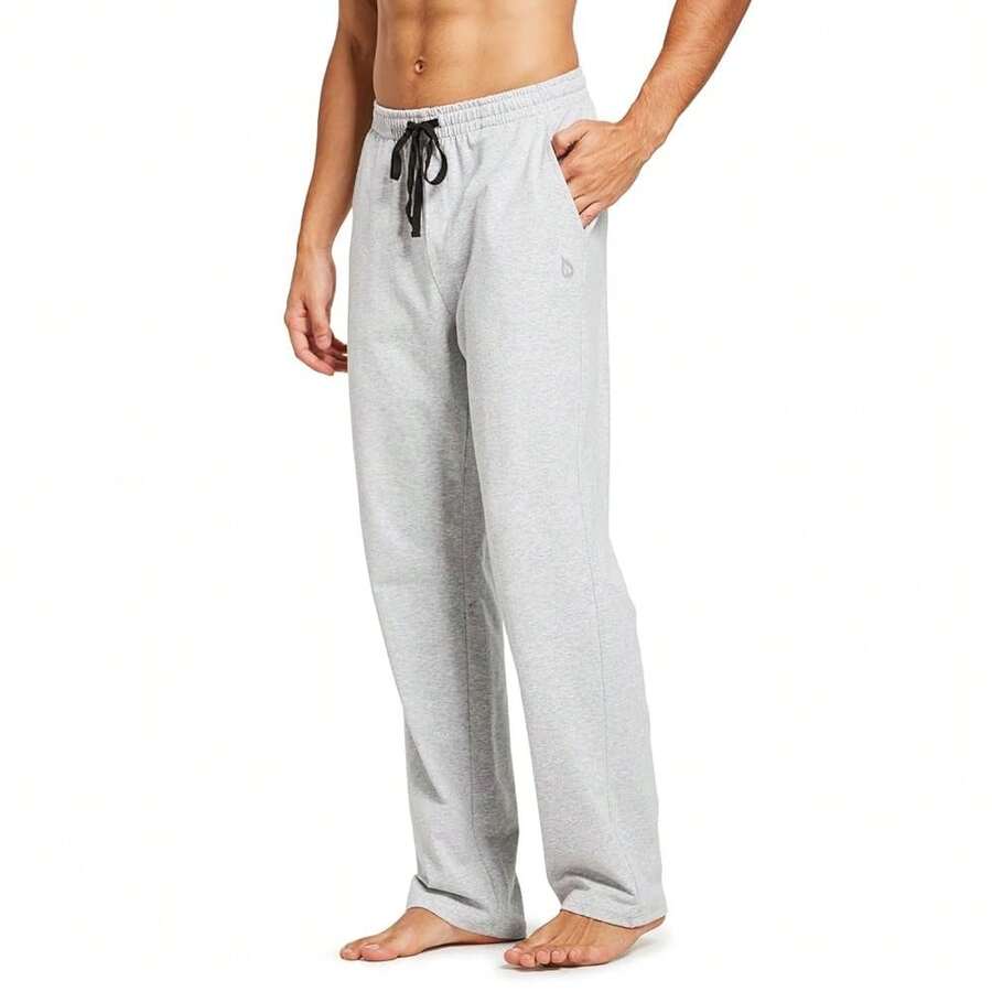 Baleaf Men's Sweatpants Casual Lounge Cotton Pajama Yoga Pants Open Bottom Straight Leg Male Sweat Pants With Pockets{"Size_name":"3X-Large","Color_name":"A-LightGray"} - A-淺灰色 - 查看 1