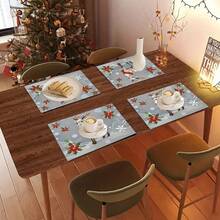 4 buc. Covorașe de masă dreptunghiulare din in, cu imprimeu de reni de Crăciun - Covorașe de masă țesute din in, pentru sufragerie, bucătărie, masă de cafea, decor pentru masă