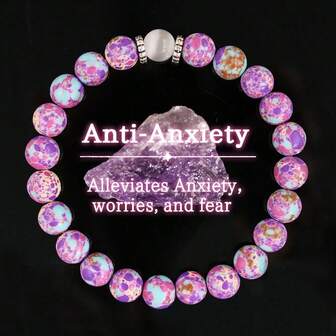 缓解焦虑手链 女士 男士 蛋白石 帝王石 串珠手镯 感恩节 紫色 礼物 送给家人朋友