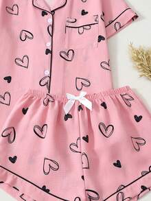 Bộ đồ ngủ nữ tay ngắn và quần short in hình trái tim - Hồng - Xem 6
