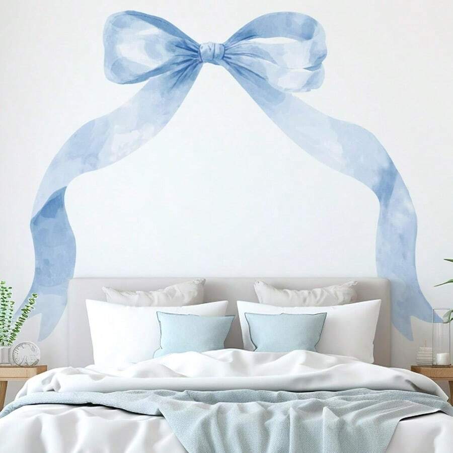 Midoo 59 X 45 Inch Large Pink Bow Wall Stickers Peel And Stick Coquette Girl Room Decor Large Watercolor Bow Stickers Preppy Waterproof Vinyl Decals Wall Decor For Girl Room Nursery Kindergarten - 淡藍色 - 查看 1
