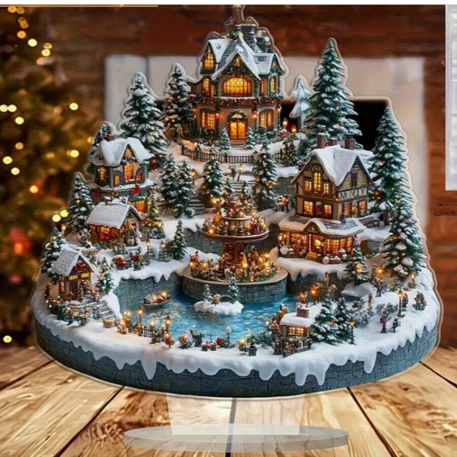 波西米亚风格亚克力圣诞村桌面装饰 - 非常适合家庭、咖啡厅、办公桌和卧室的节日氛围 - 彩色 - 查看 1