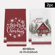 MEMNUN 2pcs Christmas Watercolor Red Farmhouse And Deer Illustration With Merry Christmas Text Print Kitchen Towels, 15.75*23.62in (40*60cm) Super Soft Absorbent Microfiber Modern Dish Towels, Dish Cloths, Christmas Decor, Home Decor, Kitchen Decor, Cooking Baking Tea Towels, Hand Towels, Kitchen Accessories, Machine Washable, Suitable For Dining Room, Kitchen, Holiday Decoration And Gifting, All Season - Multicolor - View 12