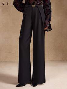 Aliao minimalistische hochtaillierte Taschen Maxi Gerade Hose, Gerichtsstil, auffallend, Halloween, Business Lässig Frau, Valentinstag, elegante Damen, Herbst & Winter