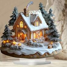 Bohemian Style Acrylic Christmas Gingerbread House Decor - Desktop Display, Versatile British Style Decoration, Suitable For Home, Office, Cafe - Multicolor - View 5