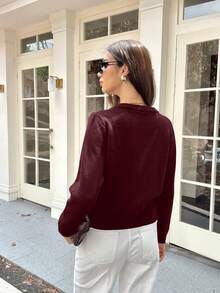 Nuevo suéter de mujer de cuello redondo, abotonado, de manga larga y tejido para otoño e invierno. Elegante, sencillo y versátil, con estilo casual y cómodo, adecuado para el uso diario.