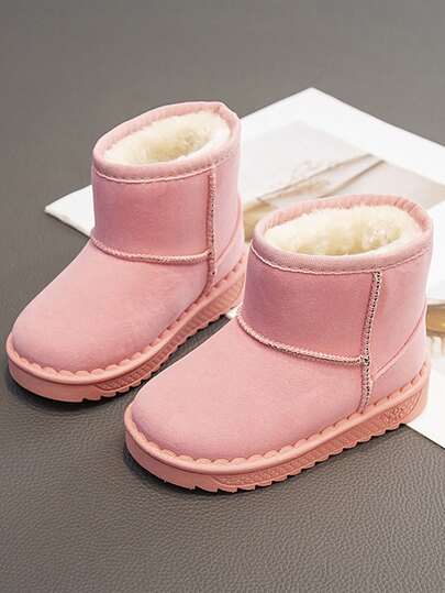 2025 Nouvelles bottes de neige d'hiver pour enfants de couleur unie, chaussures d'hiver épaisses et en peluche pour garçons et filles, bottes chaudes pour bébés et tout-petits, convenant pour le ski d'hiver et les activités extérieures, (motif de semelle aléatoire)