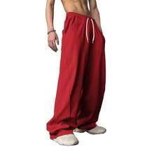 WZIKAI Men's Baggy Sweatpants Elastic Waist Drawstring Wide Leg Sweatpants Casual Loose Baggy Joggers With Pockets{"Size_name":"XX-Large","Color_name":"Red"} - 紅色 - 查看 2