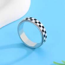 1pc Fashionable Unique Black & White Checkered Rotatable Creative Interesting Ring, Simulated Chessboard Checkered Stainless Steel Rotating Ring, Black & White Grid Fidget Ring, Best Couple Ring Choice, Suitable For Daily Wear Personalized Accessory, Unisex Ring