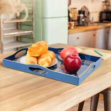 Pink Serving Trays, Decorative Serving Tray With Handles, Coffee Table Rectangular Trays Plastic Tray Ottoman Bathroom, Living Room, 15. U201Dx 10.2u201Dx1.37u201D - Blue Flower + 15.4" X 11" X 1.8" - View 7