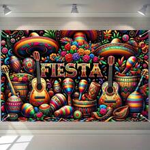Pancarta de celebración de carnaval - Decoración vibrante con estilo mexicano, perfecta para fiestas y días festivos, sin necesidad de electricidad