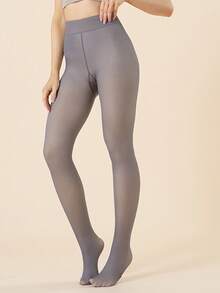 1 Paar Damen graue modische minimalistische transparente Strumpfhose mit Fußschlaufe, essentiell für Pendler-Outfits, Frühling/Herbst