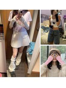 1 pieza Manoplas de punto de unicolor de manga media, prácticas para la protección solar al aire libre en primavera y otoño, elegantes y para los brazos, adecuadas para salidas y picnics diarios. Un regalo pensado para padres, madres y otros familiares y amigos durante Halloween, Navidad, San Valentín.