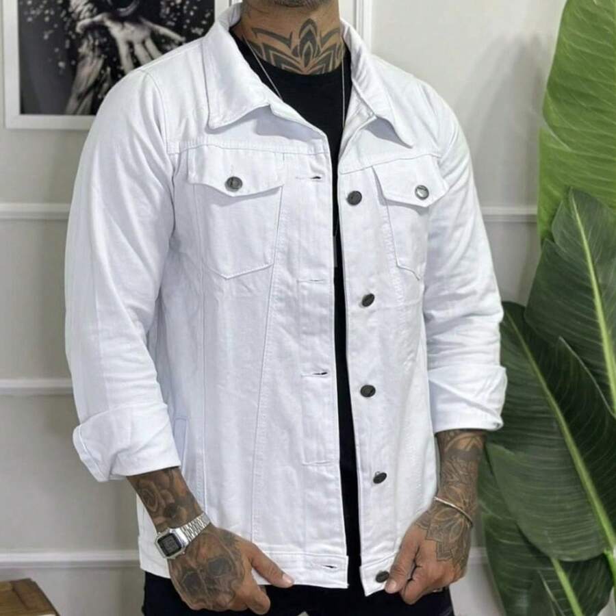 Men's Denim Jacket - 白色 - 查看 1