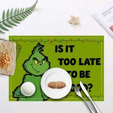 GRINCH 4 pièces Sets de table Grinch de Noël, Tapis d'isolation pour cuisine et salle à manger, Sets de table décoratifs en tissu, Dessous de plat résistants à la chaleur, Décoration de fête de Noël