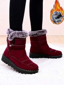 36-45 Yards Outdoor Thickened Thermal Lined Snow Boots For Women, Mid-Calf Length For Winter, Round Toe & Flat Heel Plus Size Waterproof & Slip-Resistant High-Tops Women's Boots, Winter Boots For Middle-Aged Women & Moms, Black