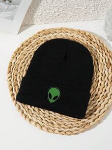 2顶/套 男女通用刺绣外星人图案针织帽，弹力独特，秋冬季服装 - 多色 - 查看 3