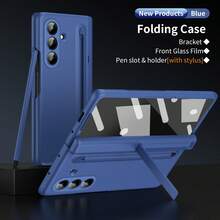 غطاء هاتف واقي مع فتحة قلم، غطاء هاتف مقاوم للصدمات بالكامل، مزود بقلم حبر، تصميم فتحة قلم متكاملة، حماية مفصلية، غطاء هاتف جانبي مع زجاج مقسى، مناسب لهواتف سامسونج جالكسي ZFold3/ZFold4/ZFold5/ZFold6/ZFold7