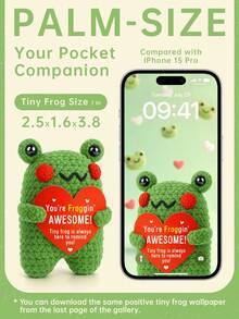 1pc Handmade Crochet Desktop Decor Ornament, Cute Frog Design, Great Birthday Gift For Best Friend, Girlfriend, Sister, Mom, Grandma, Unisex, Keychain, Plush Doll, Positive Emotion, Creative Party Favor, Halloween, Christmas Decoration, Small Gift