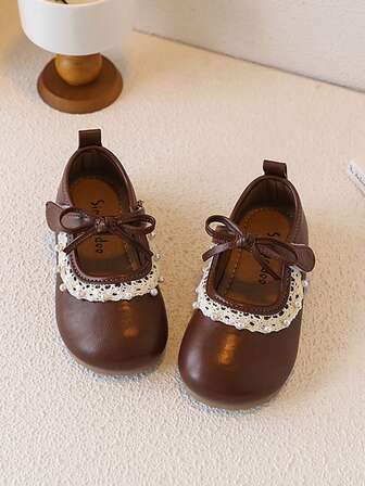 1 Pair 2025 New Children Flat Shoes, Suitable For Boys & Girls, Comfortable Soft Durable Non-Slip, Lace Bow Design, Christmas Gift