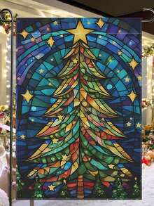 1 Peça Bandeira de Jardim Dupla Face Árvore de Natal Colorida - Poliéster Durável, Ótima para Decorações de Casa e Quintal, 30 x 45 cm, Não Inclui Mastro