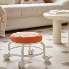 Accesorio amigable para bebés, taburete de aprendizaje multifuncional para niños con ruedas universales y taburete bajo, taburete redondo para el hogar para cambiar zapatos hecho de tela de cuero, taburete con ruedas para personas perezosas y pequeña silla de costura de belleza, taburete de celebridad de internet