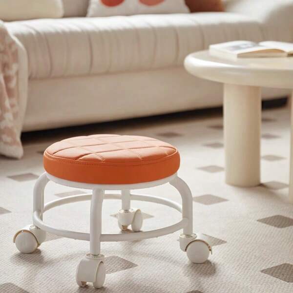 Baby-freundliches Gadget, multifunktionaler Lernroller-Hocker für Kinder mit Universalrädern und niedrigem Hocker, runder Haushaltshocker zum Schuhe wechseln aus Lederstoff, Rollschuhlaufen und Schönheitsnaht-Stuhl für faule Menschen, Internet-Star Hocker