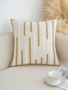 1pc Striped Embroidered Throw Pillow Cover, Classic Farmhouse Polyester Cushion Cover, Pillow Insert Not Included, Multi-Scene Home Decor