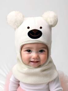 1 件 0-12 岁幼儿滑雪面罩帽子双球婴儿猫咪女孩男孩帽子儿童冬帽儿童针织保暖拉法帽 - 1PC - 查看 10