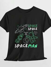 Cosmic Dreams Unisex Heavy Cotton Tee Fun Space Graphic Shirt For And Adults, Astronaut Theme, Science Enthusiast Gift, Outer Space. - 黑色 - 查看 1