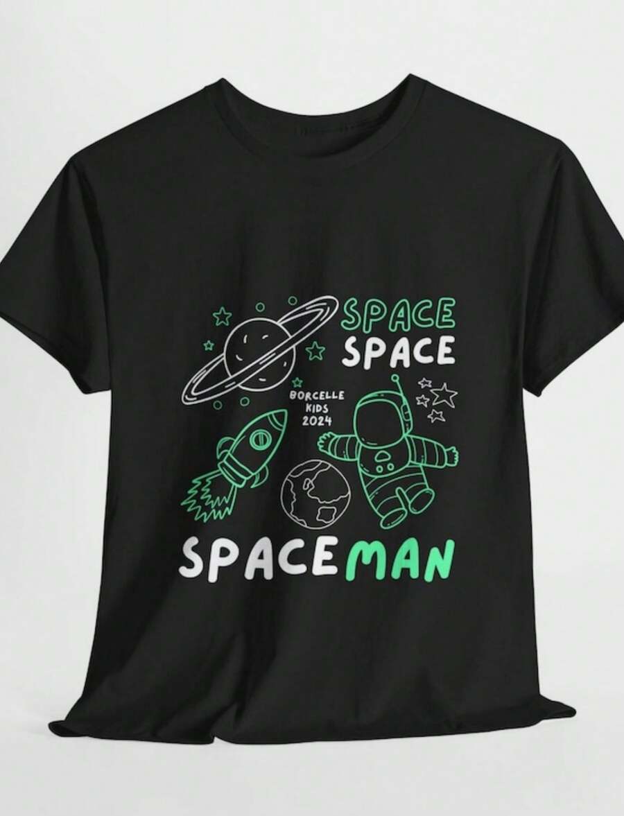 Cosmic Dreams Unisex Heavy Cotton Tee Fun Space Graphic Shirt For And Adults, Astronaut Theme, Science Enthusiast Gift, Outer Space. - 黑色 - 查看 1