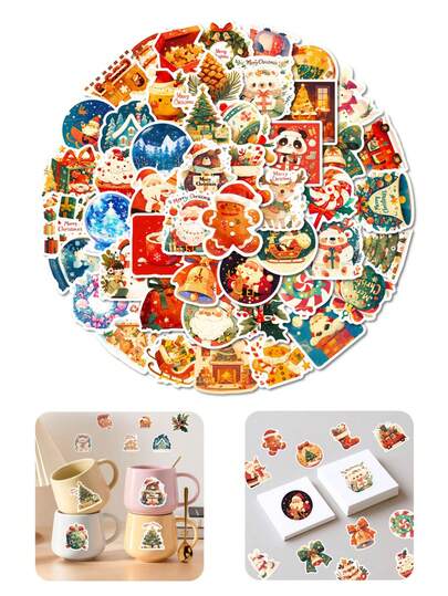 50 PIEZAS Pegatinas navideñas lindas para scrapbooking, decoración navideña, pegatinas adhesivas pequeñas para decorar botellas de agua, portátiles, scrapbooking y talla grande