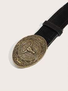 1 件女士复古雕花牛头扣 PU 皮革西式腰带波西米亚风腰带，非常适合日常使用万圣节秋季、秋季、万圣节